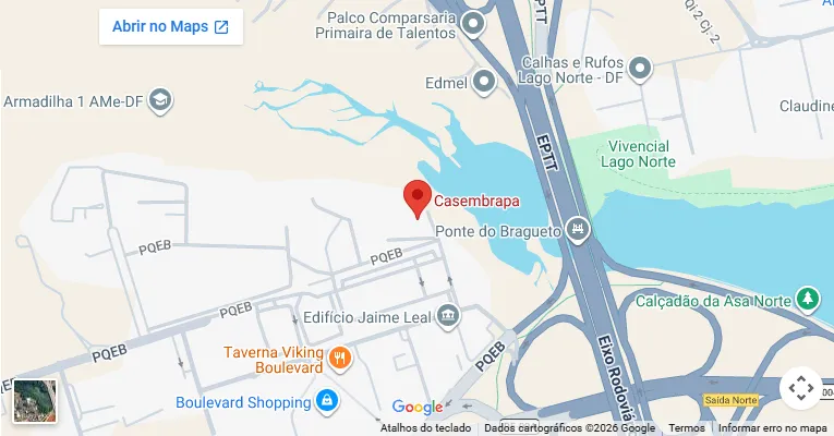 Mapa indicando a localização da sede da Casembrapa no Parque Estação Biológica, Asa Norte, Brasília-DF.